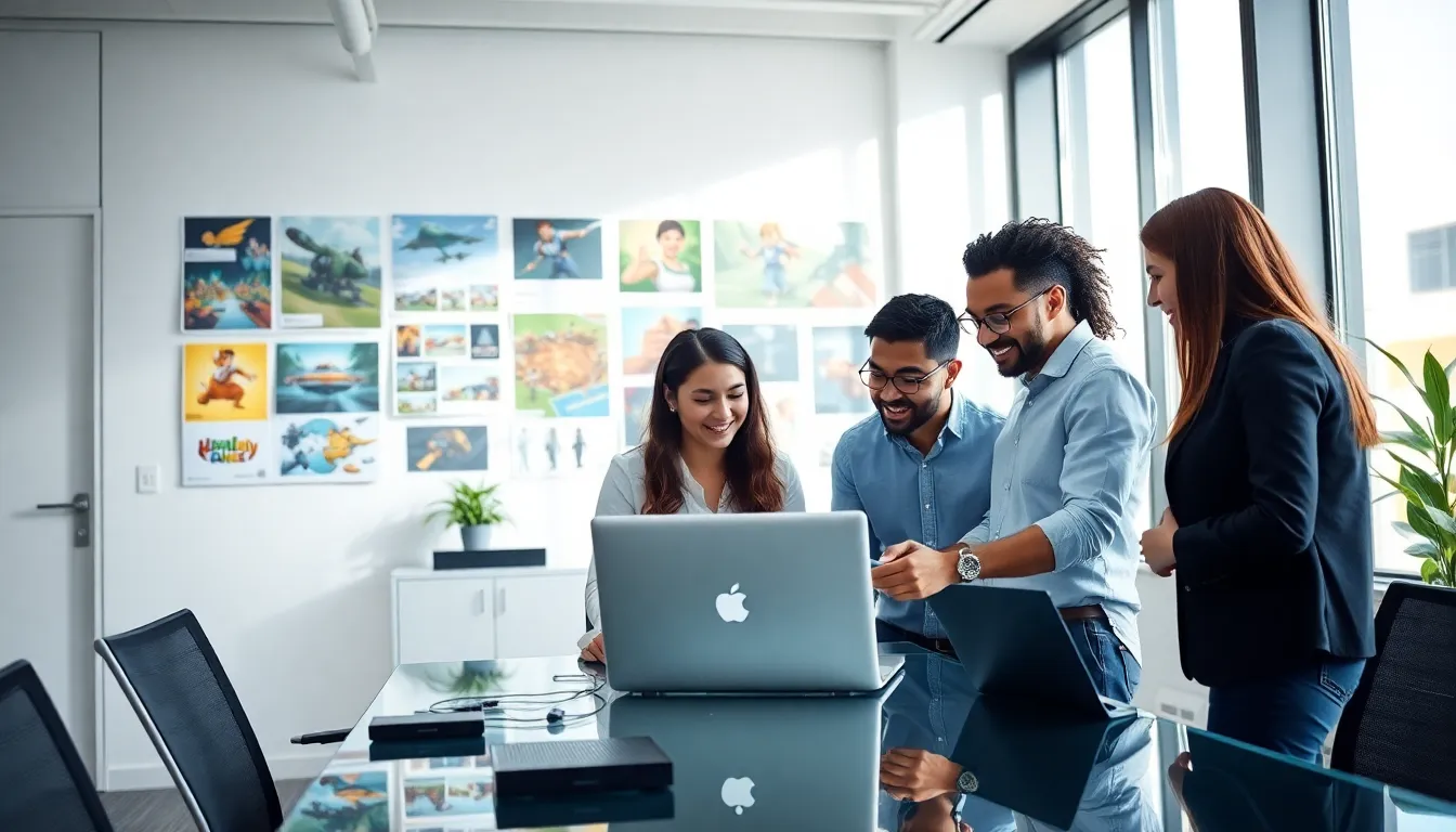 diverse team collaborating in a modern office for Imagineer Games.
